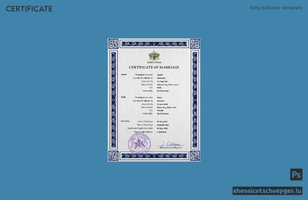 Vorschau einer PSD-Beispieldatei für eine Heiratsurkunde aus St. Lucia